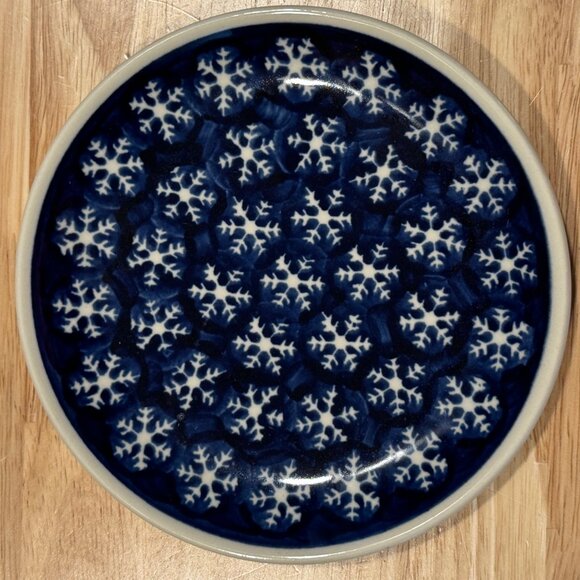 Boleslawiec Handmade SNOWFLAKES Cereal Bowl & Salad Plate Blue and White - Picture 7 of 8